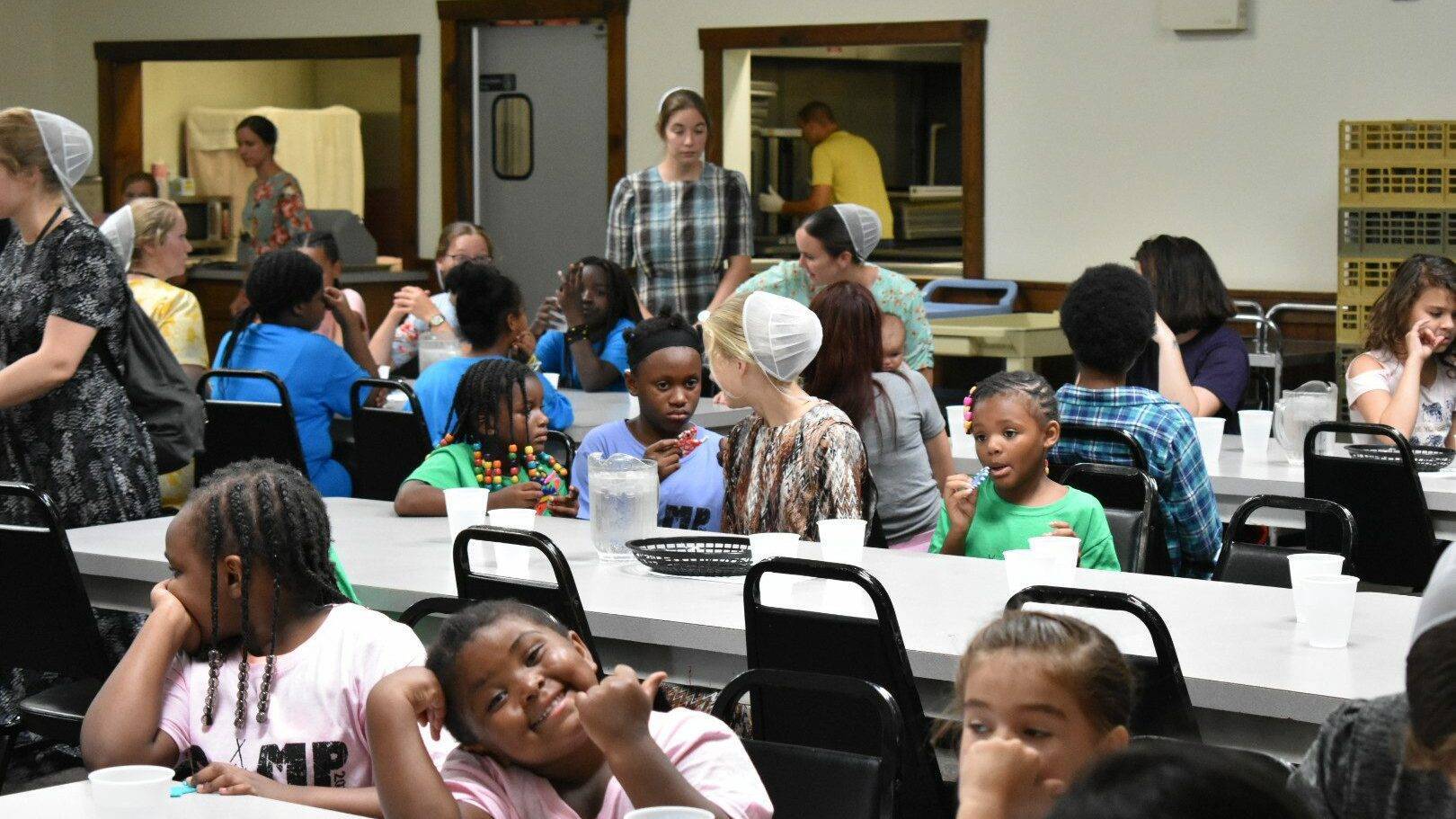 children at tables