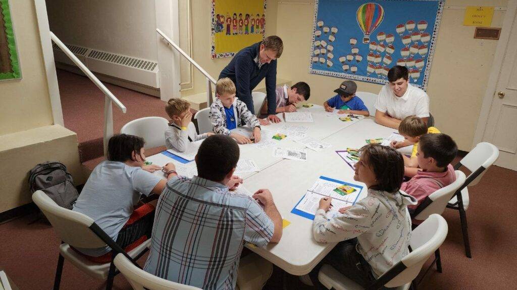 Kids around a table