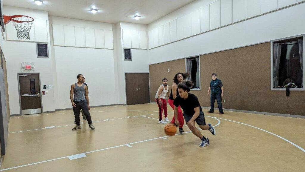playing basketball